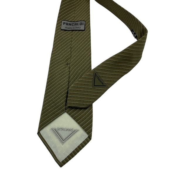 VITALIANO PANCALDI VINTAGE Green Striped Polka Dot Silk LUXURY Tie ITALY - Picture 2 of 4